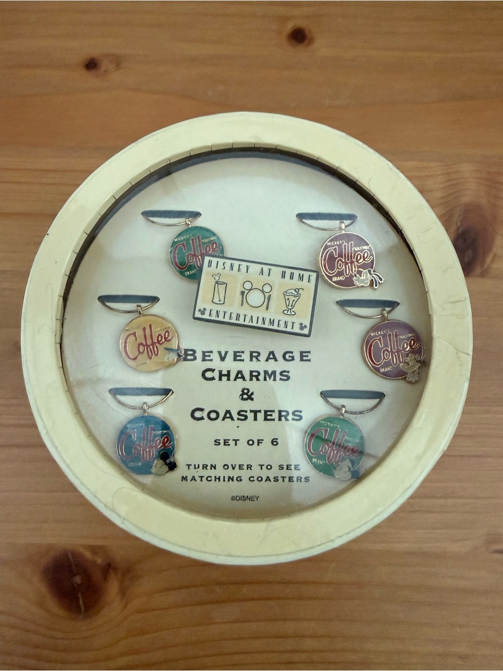 Vintage Disney Coffee Theme Beverage Charms & Coasters Set